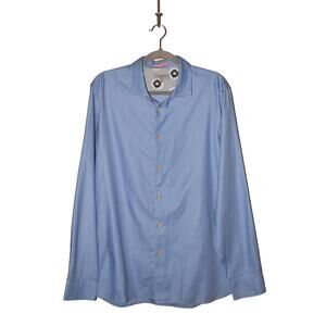 TED BAKER $160 Light Blue Subtle Check Button Down Shirt Men's 5 /‎ US XL